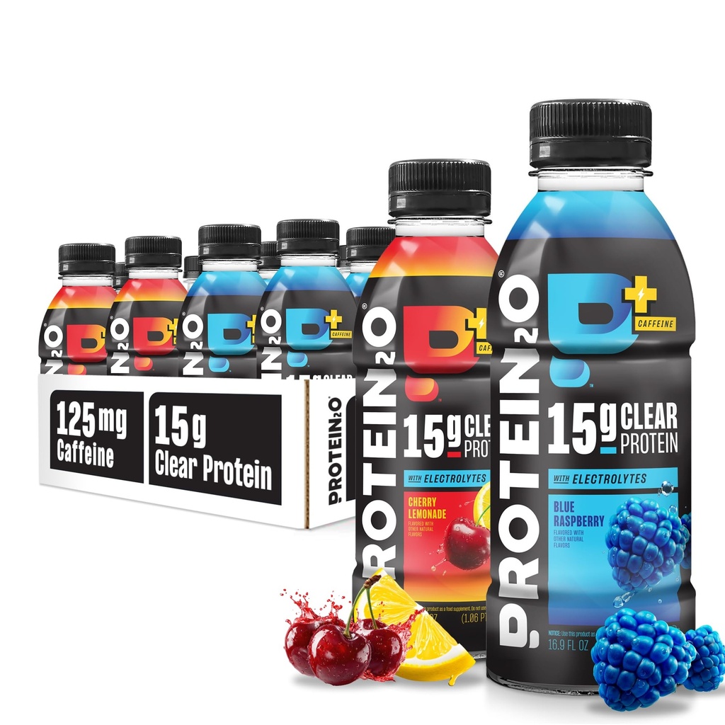 Protein2o 15g Whey Protein Isolate Hydration Drink Plus Energy & Focus, 350mg of Electrolytes, Vitamins B5 & B6, Sugar Free, Energy Variety Pack, 16.9 oz Bottle (Pack of 12)