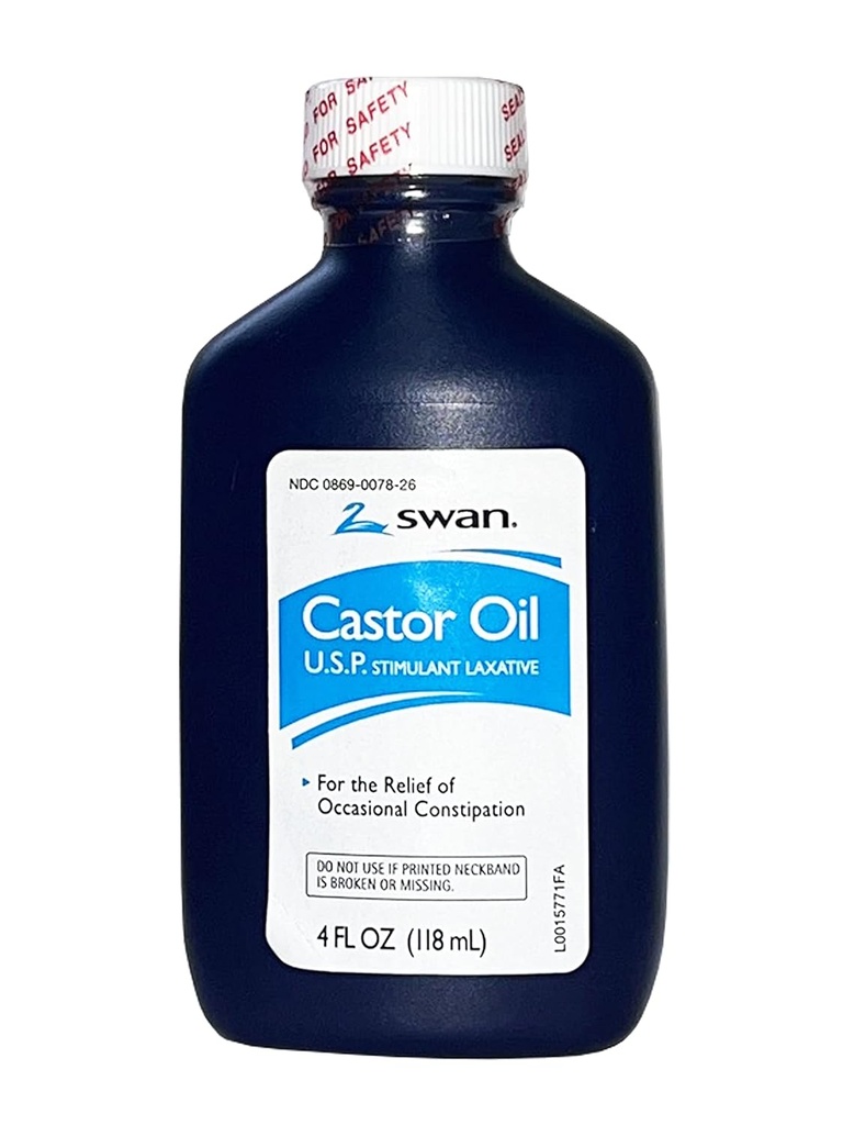 SWAN Castor Oil USP 100% estimulante Laxante 4 FL OZ - Para el alivio del estreñimiento ocasional