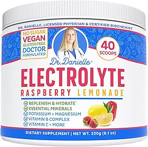 Dr. Danielle's Original Electrolyte Powder - Hydration Drink Mix Suplemento - Boost Energy " Keto-Friendly - No Maltodextrin " Sugar Gratis - Raspberry Lemonade Flavor