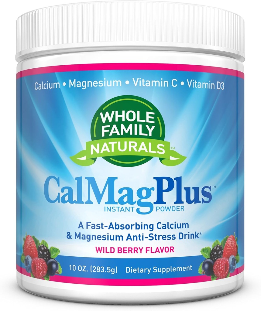 Calcio Magnesium Powder Suplemento - CalMag Plus con vitamina C & D3 - Gluten Gratis, No GMO, Wild Berry Flavor - Natural Calm &amp; Stress Relief Cal Mag Drink - Natural Calm Calcium &amp; Magnesium Powder