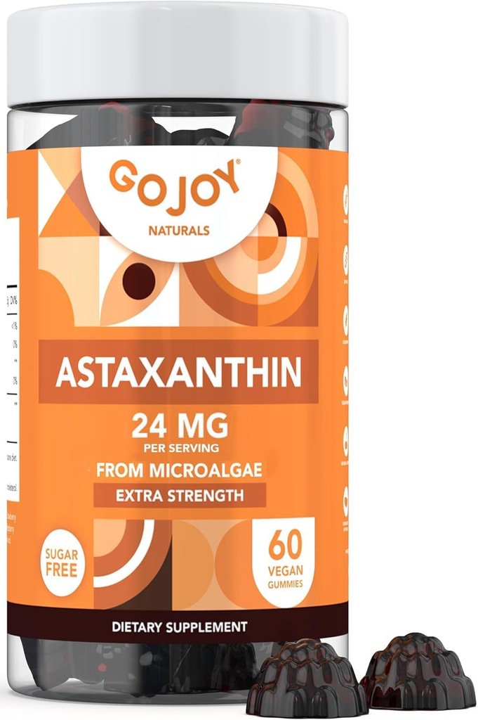Chewable Astaxanthin Gummies - Natural Astaxanthin 24mg Suplemento Antioxidante - Vegan, No-GMO, Libre de Azúcar, Libre de Gluten, Soy-Fee, laboratorio de 3er partido probado - 2 Month Supply (60 Gummies)