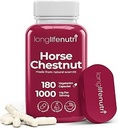 LongLifeNutri Horse Chestnut Extract 500mg - 180 Vegetarian Capsules, Suplemento Orgánico para la Circulación de Bienestar Diario, Suministro de 3 meses, GMP Certified, Made in USA