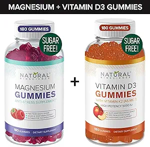 Sugar-Free Magnesium Gummies (180 Gummies) and Sugar-Free Vitamin D Gummies (180 Gummies) – Immune Support & Relaxation Value Bundle, Gelatin-Free, Gluten-Free, Vegan, All Natural, GMO-Free, Kosher