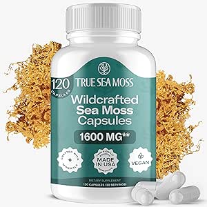 TrueSeaMoss Irish Sea Moss Capsules - 120 cápsulas originales (1600mg) - Prebiotic Superfood - Boosts Sistema Immune & Digestive - Skin saludable, Keto Detox, Gut, Joint Support