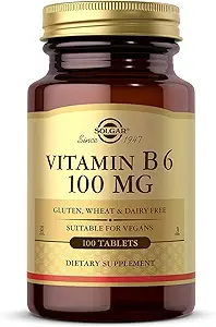 Solgar Vitamina B6 100 mg, 100 Tabletas - Soporta Metabolismo energético, salud cardíaca y sistema nervioso saludable - Suplemento Complejo B - Vegan, Gluten Gratis, Dairy Free, Kosher - 100 Servings