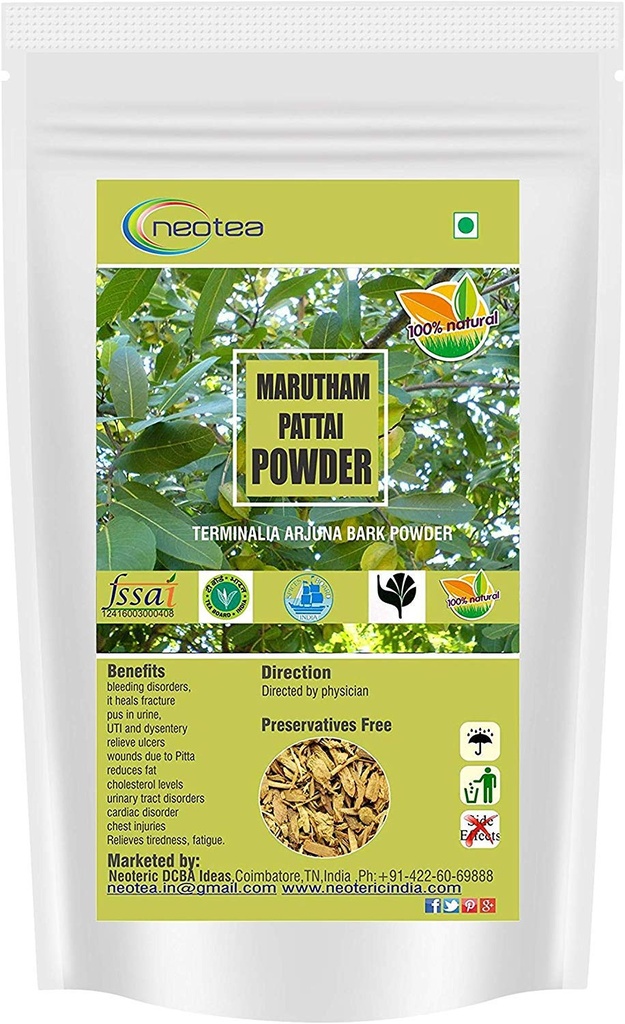 neotea Marutham Pattai Powder Silencio Orgánica Arjuna Bark Powder ¦ Terminalia Arjuna Silencio Ayurvedic Heart Health Powder 300 GM