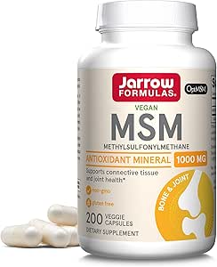 Jarrow Formulas MSM 1000 mg - 200 Veggie Capsules - Methylsulfonylmethane - Source of Sulfur - Dietary Supplement Supports & Strengthens Joints - Up to 200 Servings