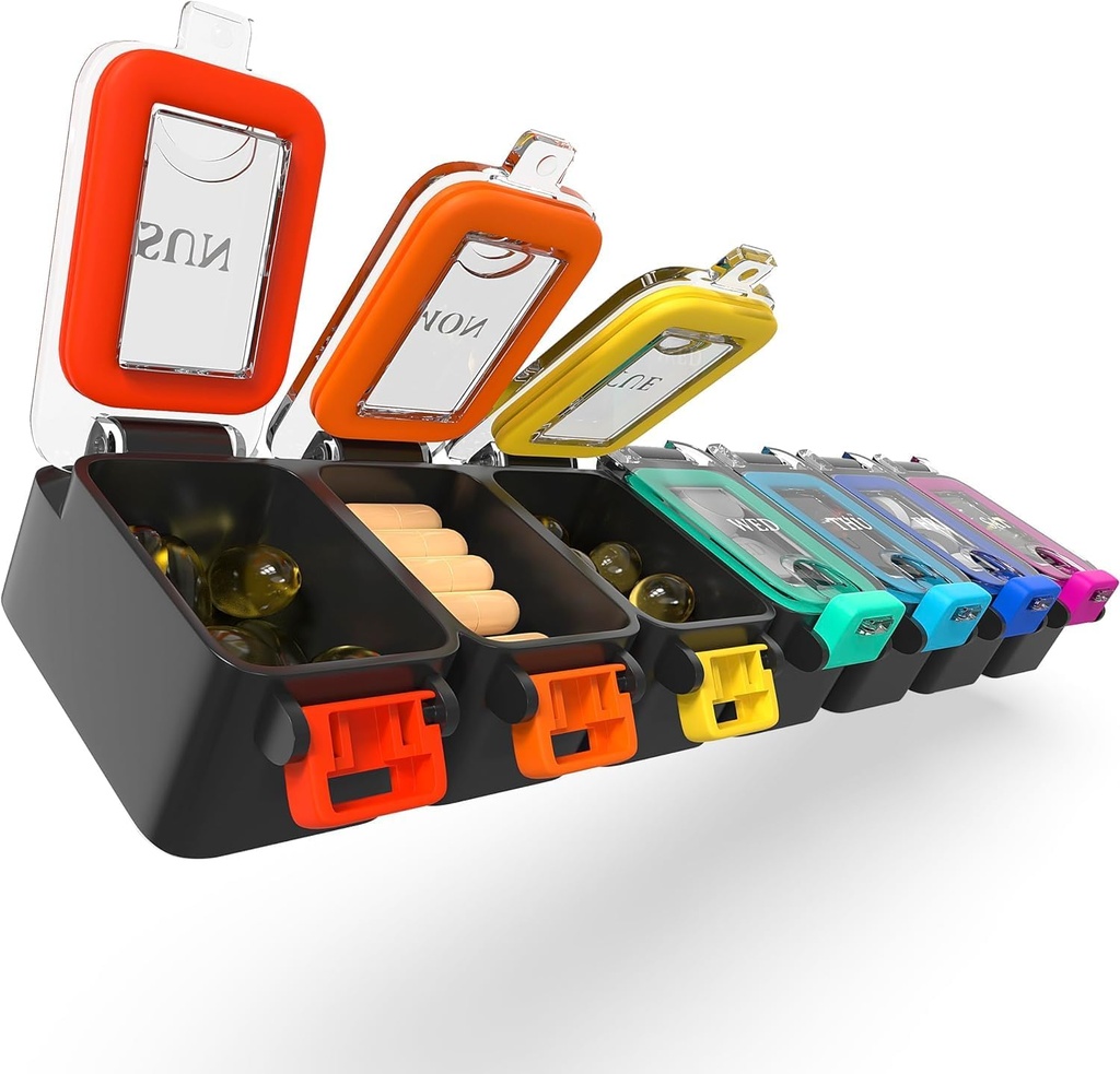 BEXEEN Medicina semanal Pill Organizador impermeable 7 días Caja de píldoras grandes Caja de píldoras diaria Cute Vitamin Organizer Portable Pill Container Travel Pills Holder XL Supplement Medication Dispenser One a Day
