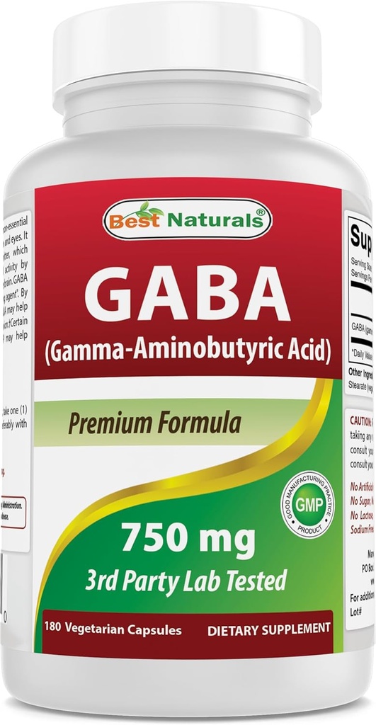Best Naturals GABA Suplemento 750mg 180 Veggie Capsules, Naturals Sleep Aid