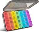 Greencycle Weekly Pill Organizer, 7 Day / 4 Times A Day Large Pill Cases Moisture-Proof Pill Box PM Medicine Organizer to Hold Vitamins Fish Oil Compartments Supplements (Rainbow)