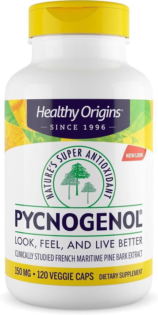Orígenes saludables Pycnogenol 150 mg, Extracto Marítimo Francés de Peine, Naturalezas Super Antioxidante, Antioxidante, No GMO, Vegan, 120 cápsulas vegetarianas