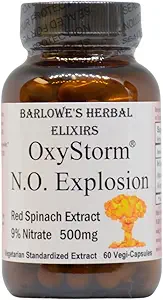 Barlowe's Herbal Elixirs OXYSTORM® N.O. Explosion ¦ Red Spinach Extract 9% ← Natural Nitric Oxide Booster  500mg Per Capsule ← 60 Vegan Capsules ← Sin oxalatos, Stearate-Free, Glass Bottled