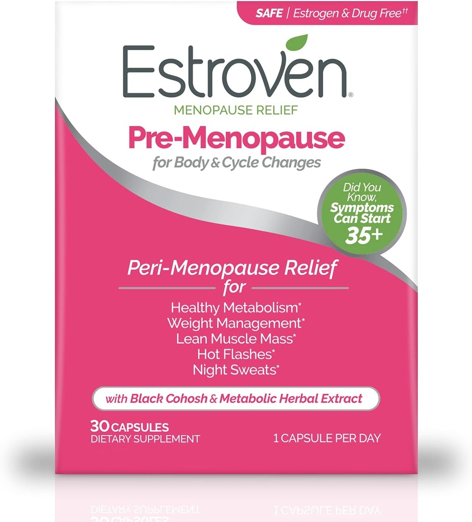 Estroven Pre-Menopause Relief, 30 Ct., Ingredientes de Probación Clínica, Proporciona Alivio de la Menopausa más Sudaderas nocturnas &amp; Hot Flash Relief, Drug-Free o Estrogen Free