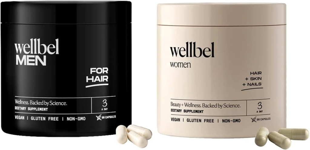 WELLBEL Mix Pack Hombres y mujeres suplemento limpio para el cabello, la piel y las uñas, Vegan, Gluten libre y no GMO