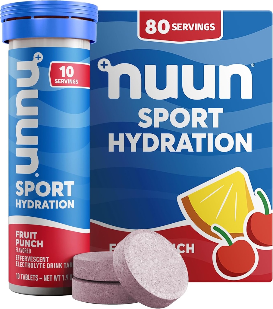 Nuun Sport Electrolyte Tablets with Magnesium, Calcium, Potassium, Chloride & Sodium, Gluten Free & Vegan, Fruit Punch, 8 Pack (80 Servings Total)