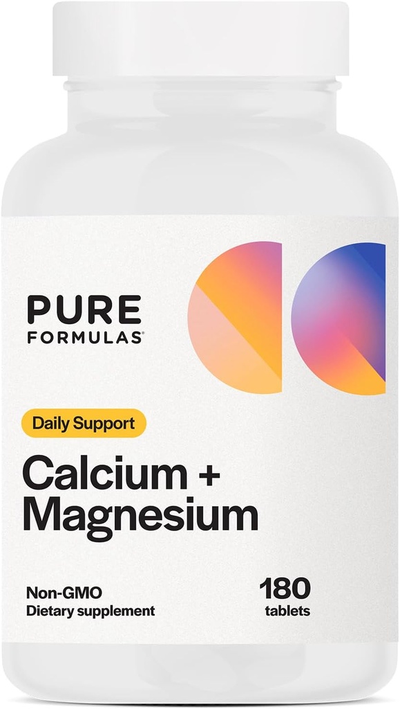 PureFormulas Calcio + Magnesio - Suplementos Gratuitos Gluten Asistencias Bone Health &amp; General Wellness with Magnesium Calcium Vitamin C Vitamin D &amp; Boron, Allergen Friendly Non-GMO 180 Tablets