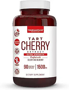 Extracto de cereza de Tart Capsules con extracto de semilla de celery y frambuesa para soporte conjunto, recuperación de músculos y Uric Acid Flush Support, Made in The USA - 90 cápsulas de cereza