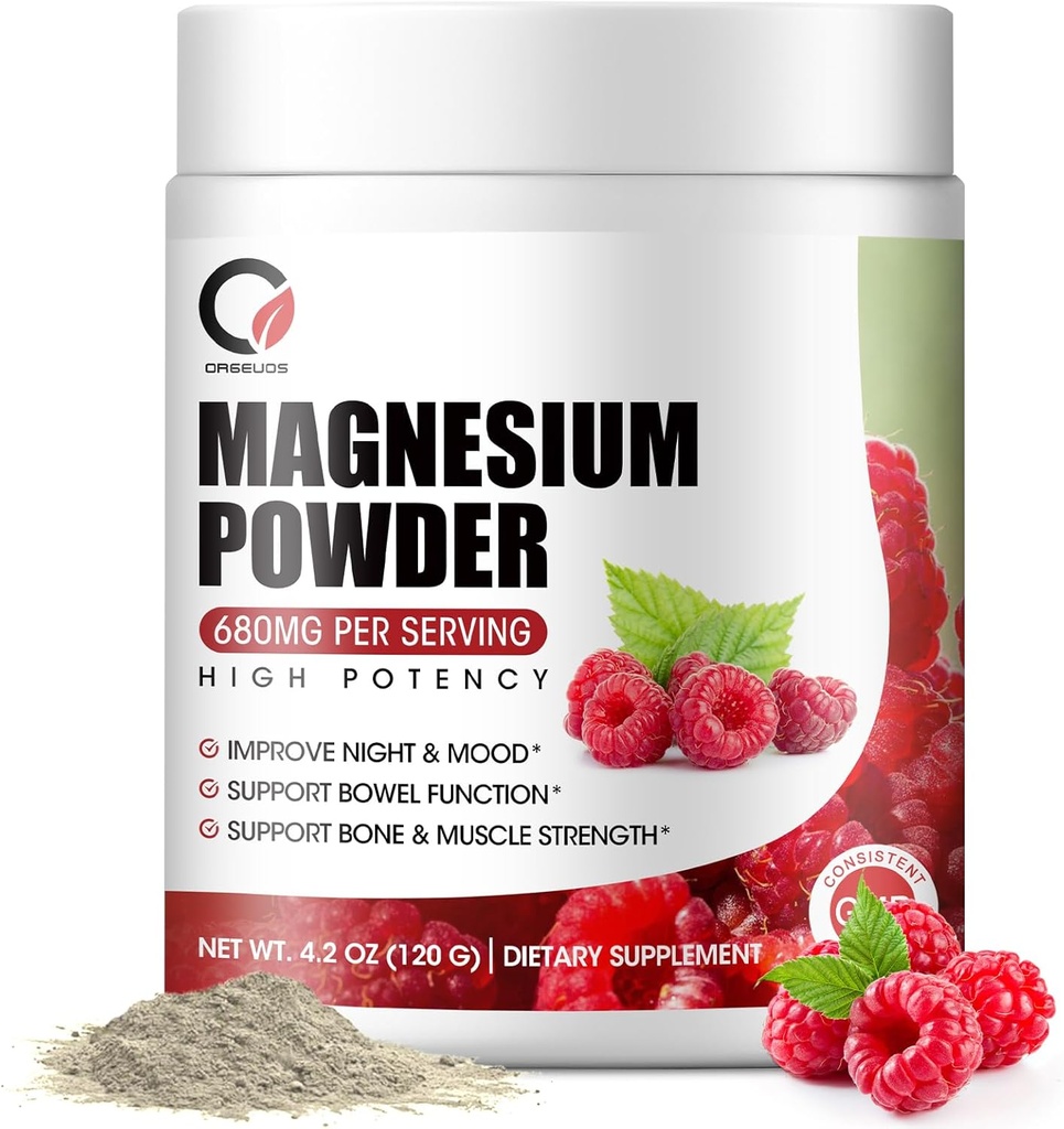 Magnesium Glycinate Powder - 680mg Magnesium Complex Supplement with Magnesium Citrate, Oxide &amp; Vitamina A C D E for Calm, Night & Muscle Support - Vegan, Non GMO (60 Servings, 120 Grams)