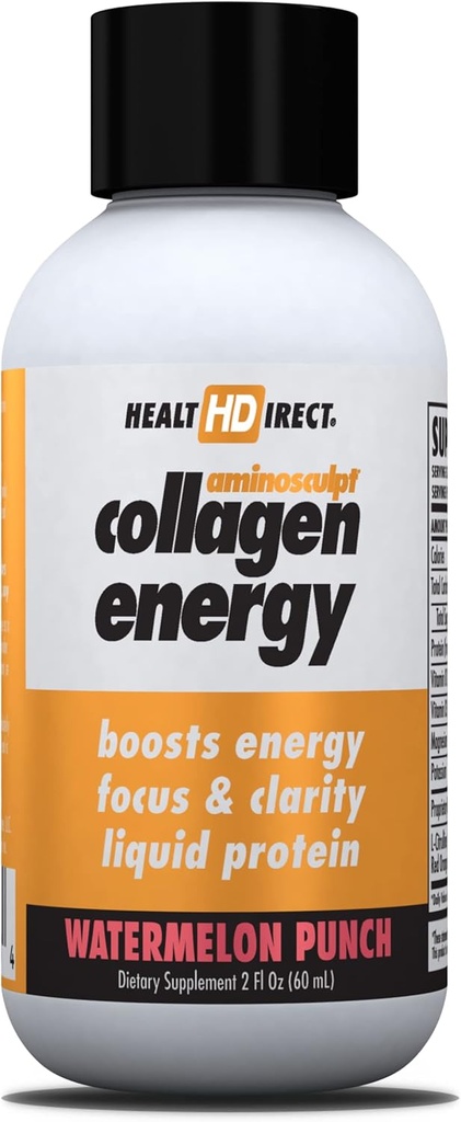HEALTH DIRECT - AminoSculpt Collagen Energy - Liquid Collagen for Hydration, Circulation, Energy - Vitamin B12, Electrolytes, L-Citrulline, Amla - Watermelon Punch - 12 Pack (Fl Oz), 12 Servings