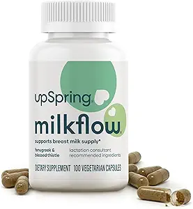 UpSpring Milkflow Lactation Supplement for Milk Supply Increase, Breastfeeding Supplements with Fenugreek & Blessed Thistle, Non-GMO, Lactation Support 100 Vegan Capsules