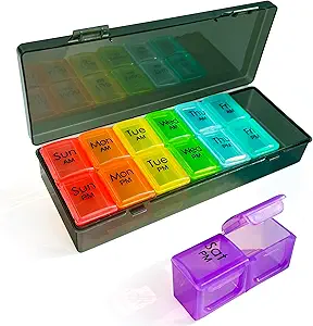 Organizador semanal de píldoras 2 veces al organizador de Pm Day-Am 7 Día, Casos de píldora Organizador 7 Día con contenedor separado, Caso para aceites de pescado, vitamina, suplementos