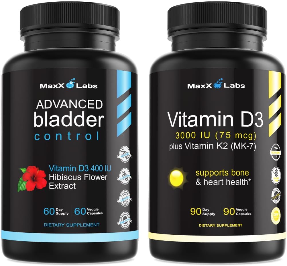 Advanced Bladder Control Supplements for Women & Men 60Ct + Vitamin D3 K2 3000 IU with Vitamin K as MK-7 from Natto Support Healthy Bones, Teeth, Heart & Immune Function 90Ct