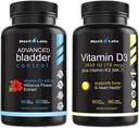 Suplementos avanzados de control de vejiga para hombres y mujeres 60Ct + Vitamina D3 K2 3000 UI con vitamina K como MK-7 de Natto Apoyo huesos saludables, dientes, corazón &amp; función de inmuno 90Ct