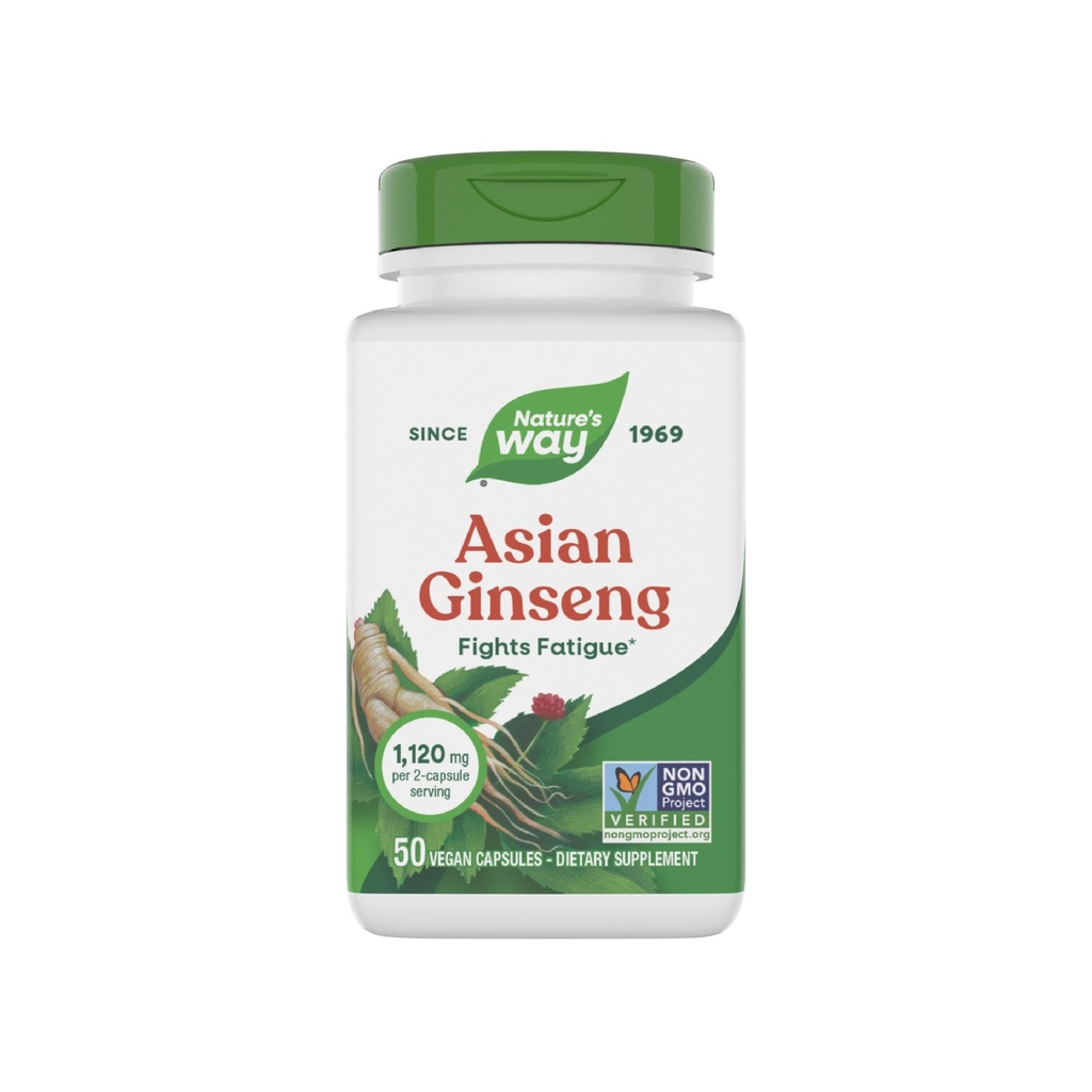 Nature's Way Asian Ginseng, Fights Fatigue*, 1,120mg Per 2-capsule Serving, Non-GMO Project Verified, Vegan, 50 Capsules (Packaging May Vary)