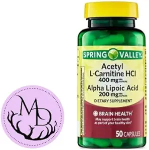 Genérico Acetyl L-Carnitine HCI 400 mg + Alfa Lipoic Acid 200 mg Capsules Spring Valley, 50 Conde + Sticker Dri Store