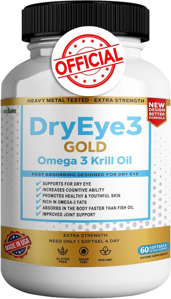 Ojo seco 3 Oro Omega 3 Krill Oil Extra Strength, 60 Softgels, Ojo seco, No GMO, Gluten Free, Sugar Free (1)