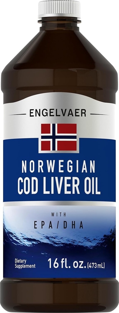 Piping Rock Cod Liver Oil Liquid TENIDO 16 fl oz TENIDO CON EPA DHA TENIDO Engelvaer Norwegian Silencioso No GMO, Gluten Suplemento Libre