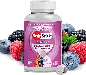 SaltStick Electrolyte FastChews - 120 Mixed Berry Chewable Electrolytes - Tablas de sal para correr y hidratación, Electrolyte Chews - 120 Cuenta
