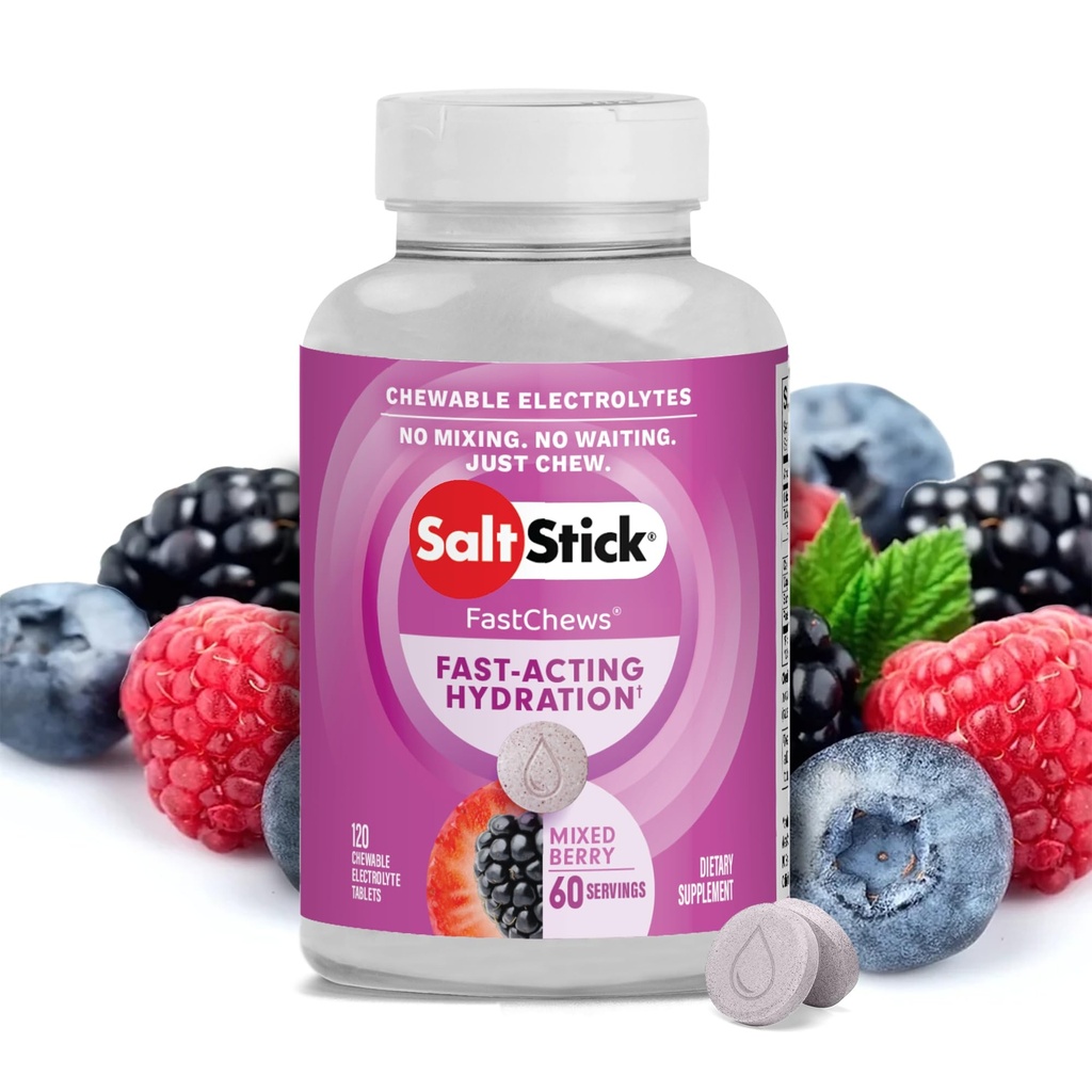 SaltStick Electrolyte FastChews - 120 Mixed Berry Chewable Tablets - Salt Tablets for Running and Hydration, Electrolyte Chews - 120 Count