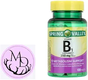 Spring Valley Vitamina B1 Tablas Suplemento dietético, 250 mg, 100 Conde + Dri Store Pegatina.