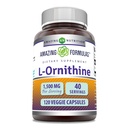 Amazing Formulas L-Ornithine 1500 Mg Per Serving Veggie Capsules Supplement | Non-GMO | Gluten Free | Made in USA (120 Count)