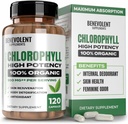 Benevolent Chlorophyll Capsules 350mg - 100% Natural + Ultra Chlorophyll 20x Potency Concentration for Energy Boost, Immune Support, Internal Deodorant, Skin Health, Non-GMO, 120 cápsulas