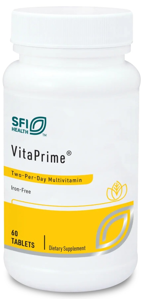 Klaire Labs SFI Health VitaPrime - Iron Free Multivitamin for Women &amp; Men - Promote Immune Function &amp; Support Nutritional Gaps - Two-Per-Day Multivitamin with Methyl Folate &amp; B12 (60 Tablets)