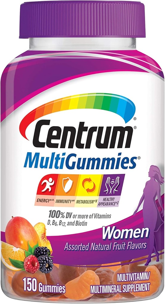 Centrum MultiGummies Gummy Multivitamin for Women, Multivitamin/Multimineral Supplement with Vitamin D3, B Vitamins and Antioxidants, Assorted Fruit Flavor - 150 Count