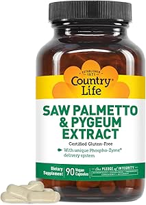 Country Life Saw Palmetto &amp; Pygeum Extract - Suplemento de salud de próstata para la salud de los hombres - promueve la función sana del tracto urinario, 90 cápsulas