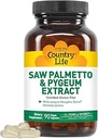 Country Life Saw Palmetto &amp; Pygeum Extract - Suplemento de salud de próstata para la salud de los hombres - promueve la función sana del tracto urinario, 90 cápsulas