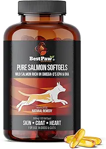 Mejor Nutrición de patas Puro Aceite de Salmón Salvaje para perros &amp; gatos Alergia, Piel de pico seco, Hotspots, &amp; Alivio de Dolor Conjunto 1000mg Softgels