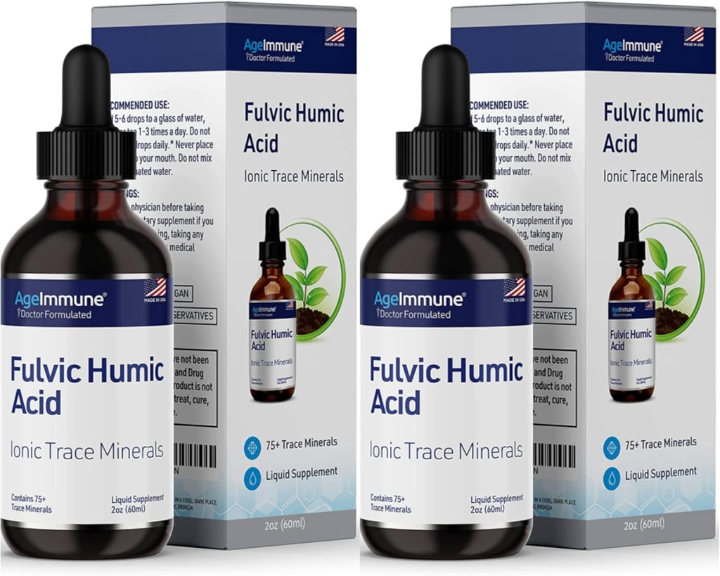 Fulvic Humic Acid Liquid Supplement. Bombas de minerales de origen vegetal, más de 75 minerales de rastro para energía. Suministro de hasta 8 meses. Concentración 250%. 2oz Cada. 2 botellas.