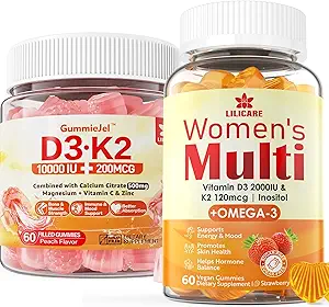 Vitamina libre de azúcar D3 K2 Mangas llenas + multivitamínico para mujeres Gummies