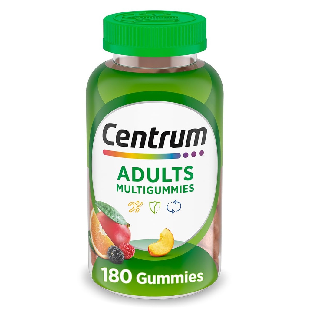 Centrum MultiGummies Gummy Multivitamínico para Adultos, Suplemento Multivitamínico/Multimineral con Vitaminas D, B y E, sabor de frutas surtido - 180 Condes