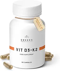 CHEERS Vitamin D3 K2 Supplement | 2000 IU Algae-D3 + 133% Daily Intake K2 MK-7 | Science-Backed Vita-Algae D® & VitaMK7® | Vegan, Non-GMO | No Fillers, Additives or Preservatives | 60 Capsules