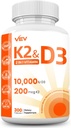 VEV Vitamina D3 K2 – Cápsulas fáciles de cambiar, 300 cápsulas (Paquete mayo Vary)