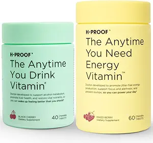 H-PROOF Bundle &amp; Save, The Anytime You Drink Vitamin, 40 Chewable Tablets (20 Servings), Black Cherry &amp; The Anytime You Need Energy Vitamin, 60 Chewable Tablets (30 Servings), Mixed Berry