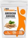 BulkSupplements.com American Ginseng Extract Powder - Ginseng Supplement, Herbal Supplements - Gluten Free, 1g per Serving, 250g (8.8 oz) (Pack of 1)