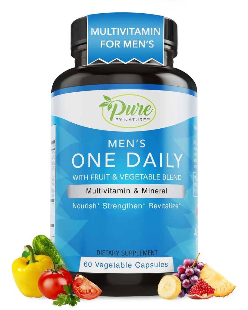 Pure By Nature One-Daily Multivitamin for Men, Immune Support Supplement with Non-GMO Ingredient, Vitamin & Minerals for Energy, 60 Veggie Capsules
