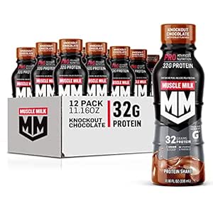 Muscle Milk Pro Advanced Nutrition Protein Shake, Knockout Chocolate, 11.16 Fl Oz (Pack of 12), 32g Protein, 1g Sugar, 16 Vitaminas & Minerales, 5g Fiber, Workout Recovery, Energizing Snack, Packaging May Vary